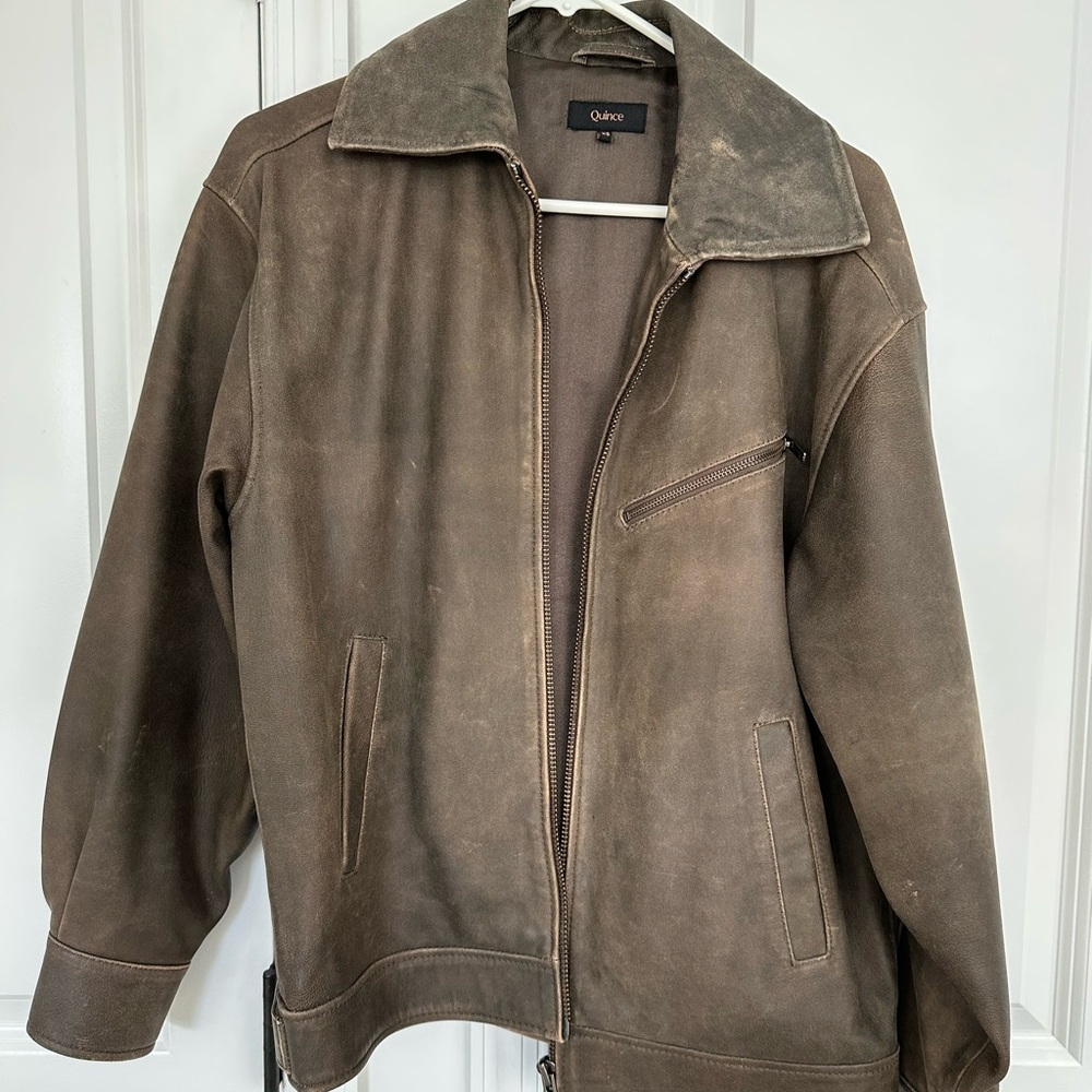 Quince Dark Olive Leather Jacket - Picture 2 of 7